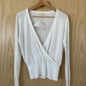 L’Agence S/P white wrap knit top.